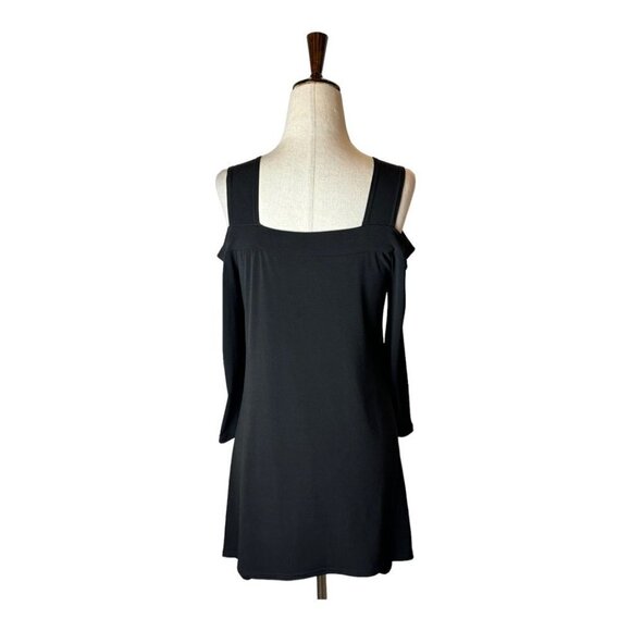 Clara Sun Woo Black Cold Shoulder Long Sleeve Asymmetric Hem Tunic Top XS - Picture 4 of 9